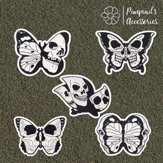 🇹🇭 พร้อมส่ง : 🦋💀 เข็มกลัดเซ็ทหัวกระโหลกและผีเสื้อ | Skull &amp; Butterfly Enamel Brooch Pin Set.