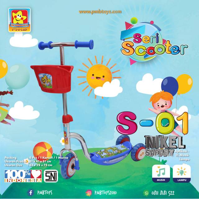 CHILDRENS SCOOTER 3-WHEEL MOTORCYCLE SCOOTER PMB S01 NICKEL MUSIC LIGHTSSCOOTER S01 SP - SUPERMAN SE