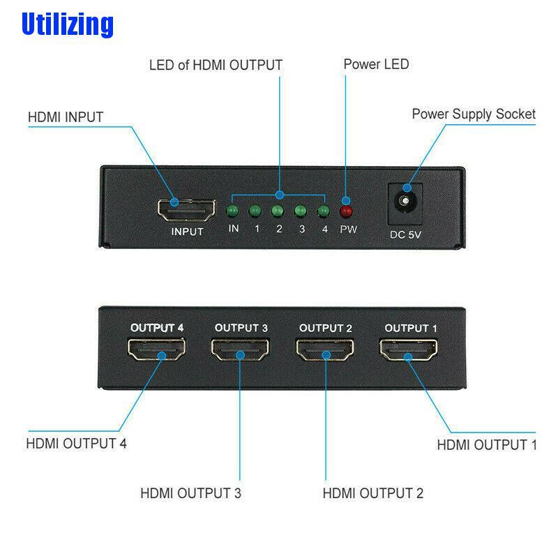 [Utilizing] 1X4 Full Hd Hdmi Splitter 4 พอร์ต Hub เครื่องขยายเสียง V1.4 3D 1080P 1 In 4 Out
 #4