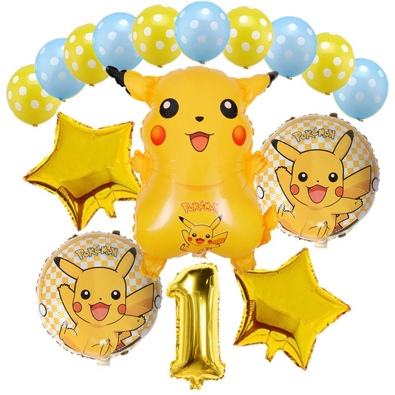 20 ชิ้น Pokemon Gold Pikachu ฟอยล์ Baloon 32 นิ้วจํานวนบอลลูนตกแต่งงานเลี้ยงวันเกิด