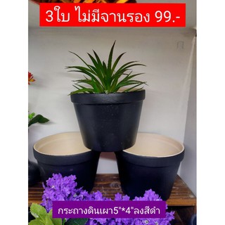 กระถางดินเผาทาสีดำขนาด 5"*4" เซต 3 ใบ 99.-