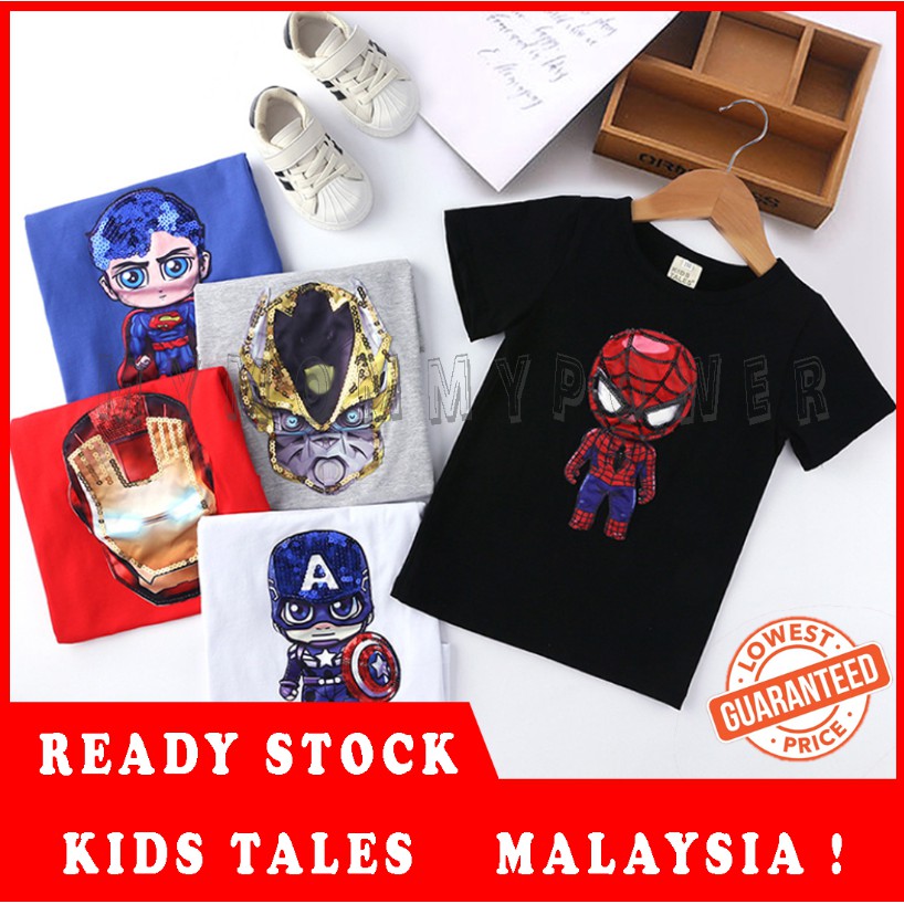 🛑วีโอเชร์ สด📶 1Y-8Y เสื้อ LED MARVEL Kids Tales เสื้อยืดเด็กชายซูเปอร์ฮีโร่อินเทรนด์ berlampu LED