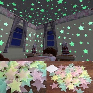 Everystep 100 ชิ้น 3D Star Glow ในห้องนอนสติ๊กเกอร์ติดผนังเรืองแสงเรืองแสงที่มืด