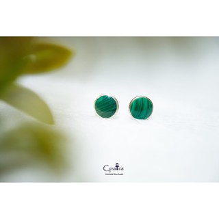 ต่างหูเงินแท้925 malachite มาลาไคท์ 5 mm. เก็บปลายทางได้ค่ะ