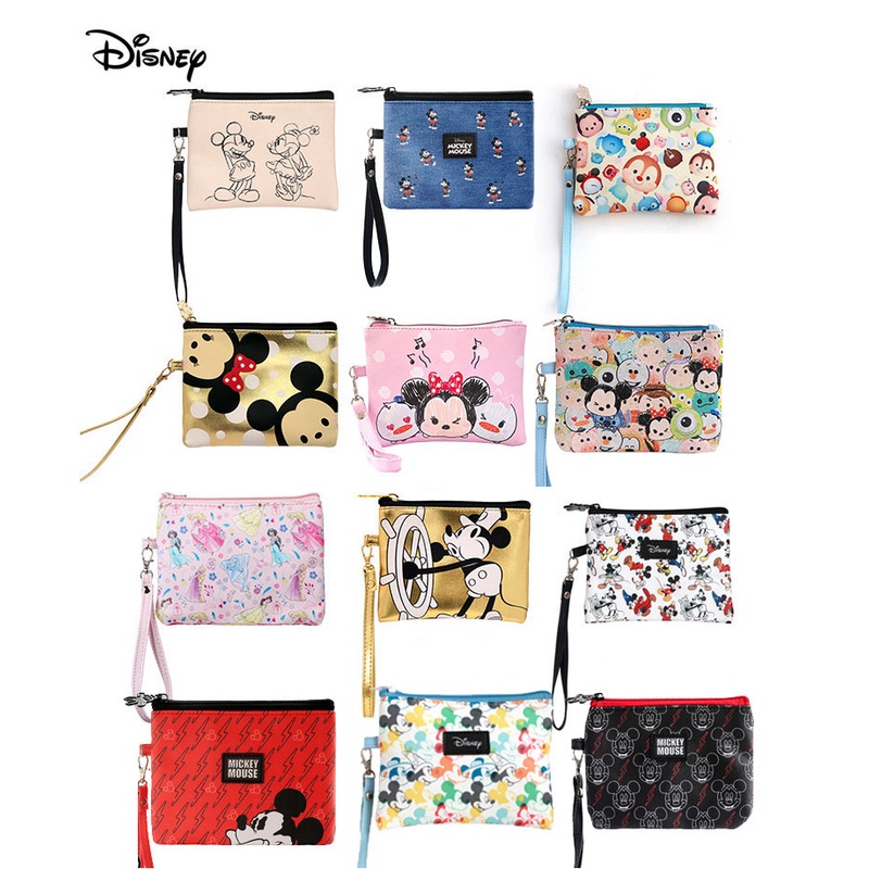 Disney Original Mickey Makeup Bag - กระเป๋าใส่เหรียญแบบพกพา PU กันน้ําลายการ์ตูนสําหรับผู้หญิง
