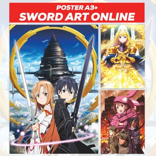 โปสเตอร์ ลายการ์ตูนอนิเมะ Swort Art Online SAO ขนาด A3+ Kirito Asuna Alice Llenn Shinon