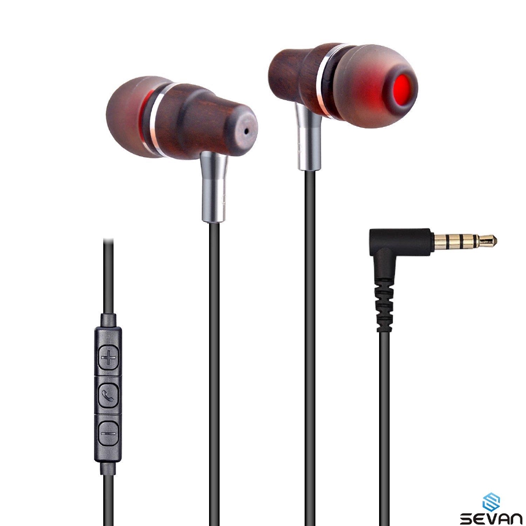 SUNORM Premium Real Rosewood 1.2m In-Ear Noise Isolating Stereo Headphone with Mic - Wine Red