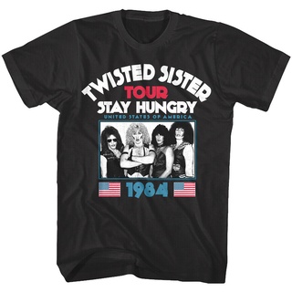 เสื้อยืดผ้าฝ้ายพิมพ์ลายแฟชั่น เสื้อยืด พิมพ์ลายวงร็อค Twisted Sister Stay Hungry US Tour 1984 สําหรับผู้ชาย