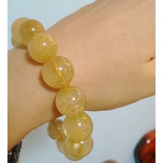 ‪กำไลหินนำโชคไหมทอง Goid Rutilated Quartz ขนาด 16 มิล