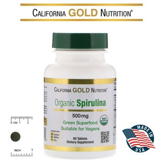 สาหร่ายสไปรูลิน่า ออร์เกนิค California Gold Nutrition, Organic Spirulina, USDA Certified, 500 mg, 60 Tablets