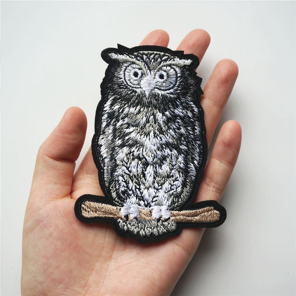 Gray Embroidery Owl Bird Sew Iron On Patch Badge Bag Hat Cap Jeans