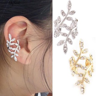 👍💎1 ชิ้นผู้หญิงพังค์ Rhinestone Leaf หูข้อมือ Cuff คลิป Stud Charm Charm