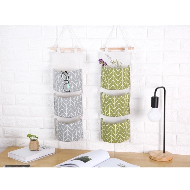 &21 Hanging storage bag กระเป๋าแขวนผนัง ตะกร้าเก็บของติดผนัง ถุงเก็บของ ที่เก็บของแบบแขวน 3ช่อง #3