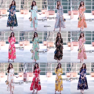 B8513 แม็กซี่เดรสเชิ้ตลายดอก floral print maxi dress