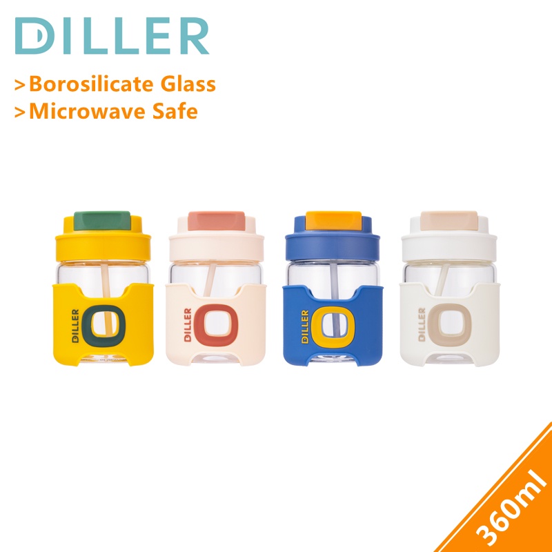 Diller ถ้วยกาแฟแก้วแก้วเดินทาง 2 วิธีขวดดื่มไมโครเวฟปลอดภัย BPA ฟรี 360ml MLH541