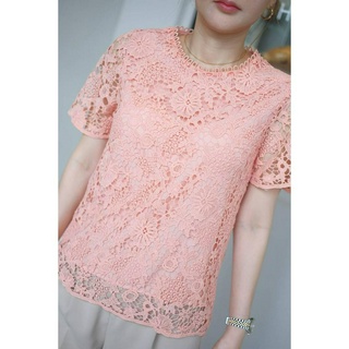 เสื้อลูกไม้ทั้งตัวแขนสั้นมีซับในตัว  (รหัสb470)