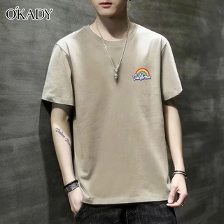 OKADY เสื้อยืดแขนสั้นผู้ชายฤดูร้อนคอกลม อเนกประสงค์ น้ำหนักเบา