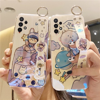 เคสโทรศัพท์ Samsung Galaxy A52S A22 A32 A52 5G 4G A72 A12 A02 A02S Cute Cartoon TPU Phone Case with Wristband Rhinestone Back Cover เคส