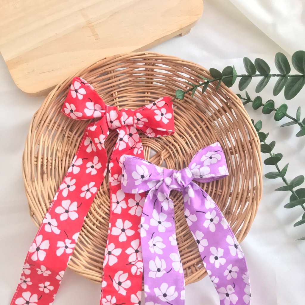 โบว์ผูกผมลายดอกไม้อัพเดทใหม่/hair ribbon/ผ้าคาดผม/พร้อมส่ง