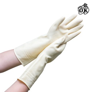 ถุงมือแม่บ้านOK สีเนื้อ (6คู่) RUBBER GLOVES