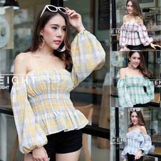 Twenty เสื้อเปิดไหล่ แต่งสม๊อค ลายขายดี ผ้าบางเบาใส่สบาย ใส่ชิวๆวันสบายๆก็สวยน๊า เสื้อผ้าแฟชั่น สวย ๆ อิน เทรน ด์