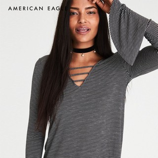 American Eagle Soft &amp; Sexy Strappy V-Neck Bell-Sleeve Top เสื้อ ผุ้หญิง ผ้านิ่ม คอวี (WCL 037-5329-073)