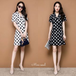 Polka Dot Dress เดรสเชิ๊ต คอปกแต่งกระดุมคู่หน้า สกรีนลายจุด