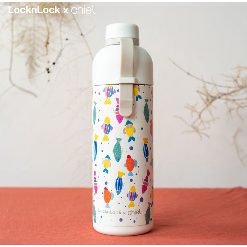 LOCK & LOCK TERMOS LocknLock x Chiel Official - แก้วน้ําสีชมพูอ่อนขนนกสุดพิเศษ 450ML ล็อคและล็อคกระต
