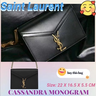 แซงต์โลรองต์  Saint Laurent  ysl  CASSANDRA MONOGRAM หนังเรียบหัวเข็มขัดกระเป๋า/กระเป๋าผู้หญิง/กระเป๋าสะพายข้าง/กระเป๋าโ