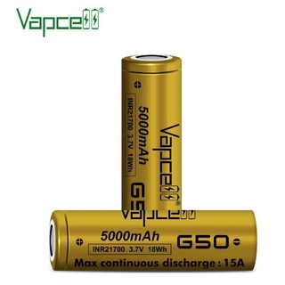 Vapcell 21700 5000mah 3.7V18wh ถ่านชาร์จVapcell 21700 ถ่านชาร์จ21700​ รุ่นG50