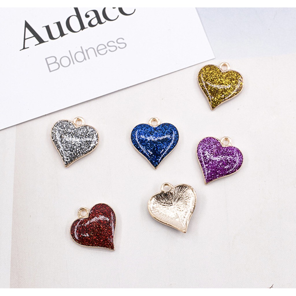 จี้โลหะรูปหัวใจกากเพชร จี้ห้อย (ราคาต่อหนึ่งชิ้น) พร้อมส่ง