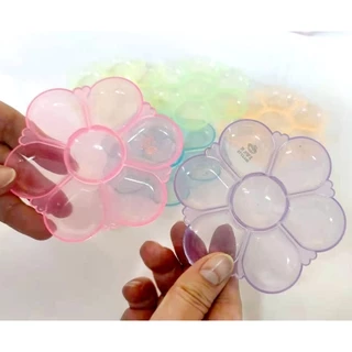 S0460 [รุ่นสีสดใส] จานสี พลาสติก รูปดอกไม้ 7 หลุม ถาดหลุม จานผสมสี ระบายสี เส้นผ่าศูนย์กลาง 10 ซม.