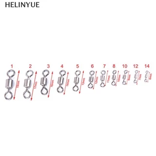 HELINYUE 50 ชิ้นตกปลาแบริ่ง Rolling Swivel Solid Ring Connector 11 ขนาด