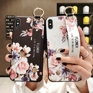 เคสโทรศัพท์มือถือ ลายดอกไม้ สไตล์เรโทร พร้อมสายคล้องมือ สําหรับ Samsung Galaxy note 8 9 10 plus lite note20 ultra s8 s9 s10 s20 plus s21 s22 s23 ultra s20fe s21fe