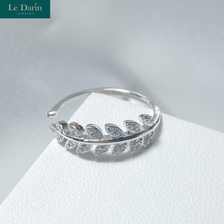 Le Darin แหวนเงินแท้925 ลายใบมะกอกประดับเพชรเม็ดละเอียด ตัวเรือนชุบทองคำขาวเกรดพรีเมี่ยม เสริมดวงเรื่องการทำงาน โชคลาภ
