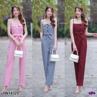 SS14325 Jumpsuit จั๊มสูทยาว สายเดี่ยว ลายสก็อต