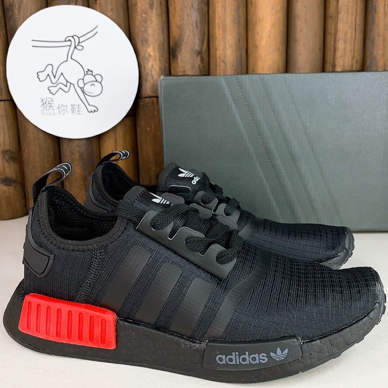 ✚ﺴ♞Adidas NMD R1 Boost Black All Black Red Waterproof Jogging Shoes Men s and Women s Shoes B37618 | Shopee Thailand