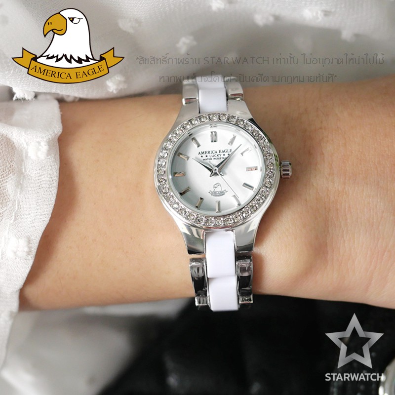 AMERICA EAGLE นาฬิกาข้อมือผู้หญิง สายสแตนเลส รุ่น AE038L - Silver / White