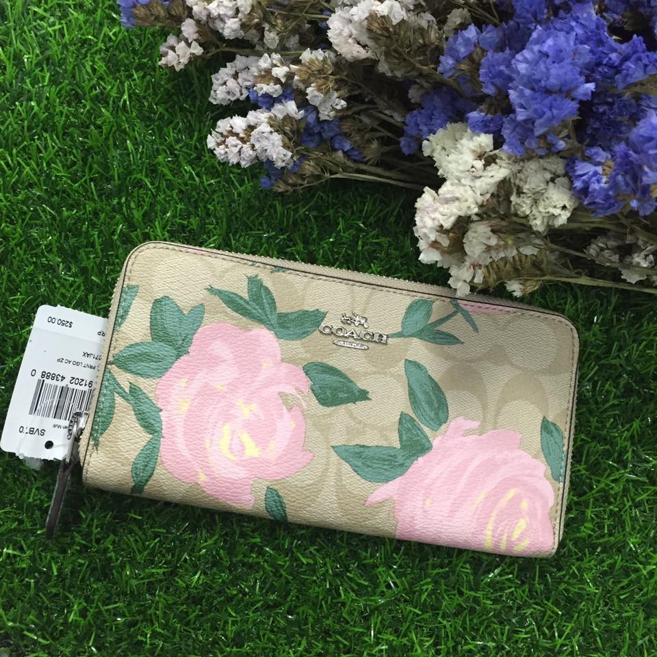 💞 ของแท้!!! พร้อมส่ง!! Coach wallet ขนาด 8 นิ้ว พิมพ์ลายกุหลาบ