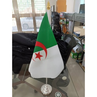 Algerian ธงตั้งโต๊ะ สีเงิน ธงชาติแอลจีเรีย สูง 48 cm