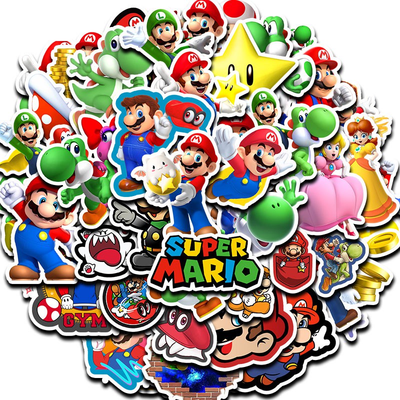 【LARGE STICKER】50Pcs Super Mario Stickers Game series for Car Laptop Suitcase Skateboard Bicycle Waterproof Toy Stickers