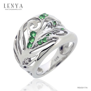 Lenya Jewelry แหวนพลอย ซาโวไรท์(Tsavorite) และ คิวบิกเซอร์โคเนีย (Cubic Zirconia) ตัวเรือนเงินแท้ 925 ชุบทองขาว