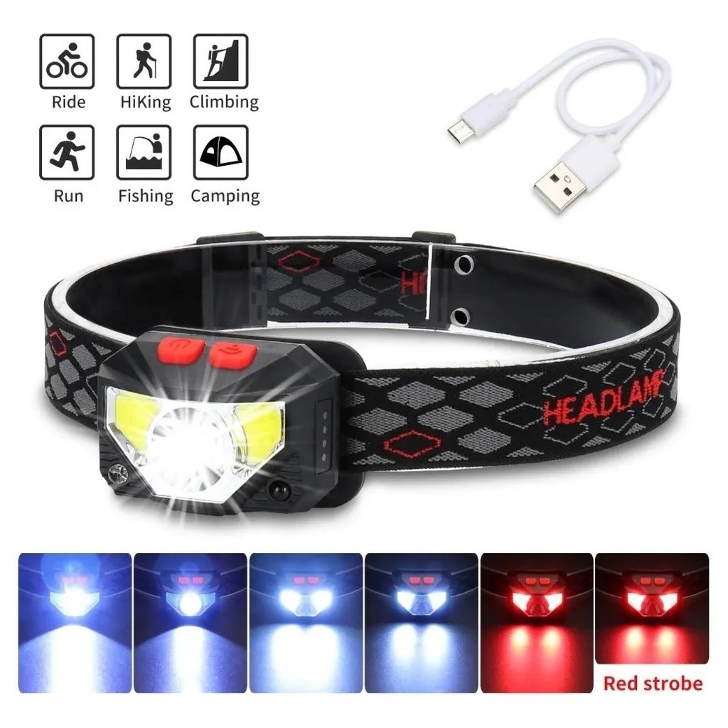 พร้อมส่ง‼ ไฟฉายคาดศีรษะ LED แบบชาร์จไฟได้ เซ็นเซอร์เหนี่ยวนําที่แข็งแกร่ง ราคาถูกใหม่