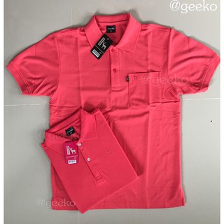 polo shirt คอปกสีโอรสเข้ม แขนสั้น สีพื้นแบบชาย เป็นทรงตรงมาตรฐาน มีกระเป๋าที่หน้าอก Men Polo Shirts