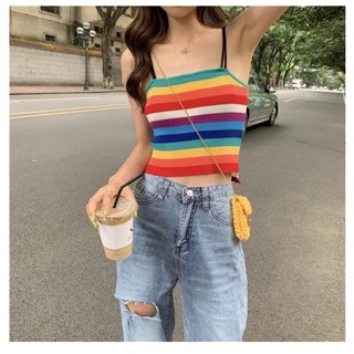 RSNL Trendy💗พร้อมส่ง💗 ins เสื้อไหมพรมลายรุ้ง🌈 อก32-38 เกาหลีใต้