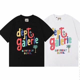 ผ้าฝ้ายแท้ คอลูกเรือเสื้อยืดแขนสั้น ผ้าฝ้าย พิมพ์ลายตัวอักษร Gallery Dept ขนาดใหญ่ สีรุ้ง สไตล์ฮิปฮอป วินเทจ สําหรับผู้ช