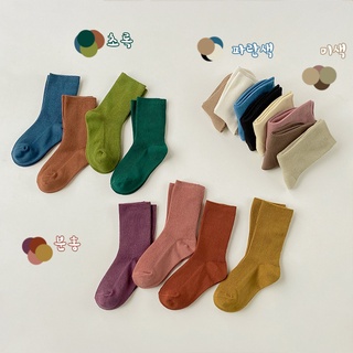 🔥🧦Set 4 คู่ 4 สี 🔥 ถุงเท้าเด็ก ถุงเท้าสีพื้น