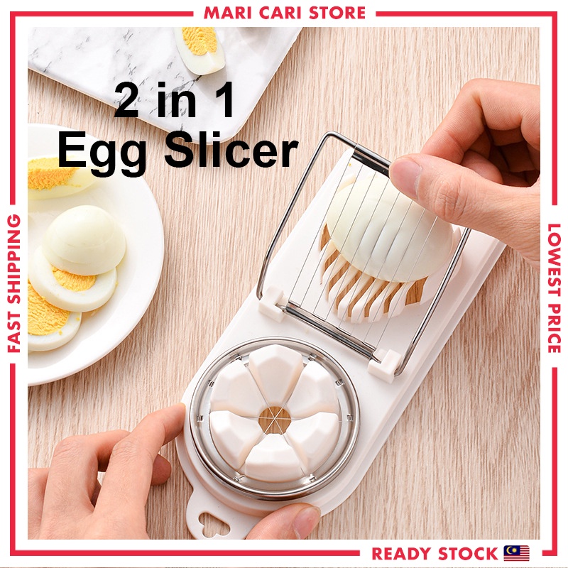 2 in 1 เครื่องตัดไข่ Pemobetong Telur Rebus เครื่องตัดอาหารผลไม้สแตนเลสครัวเครื่องมือเครื่องครัวในครัวเรือน