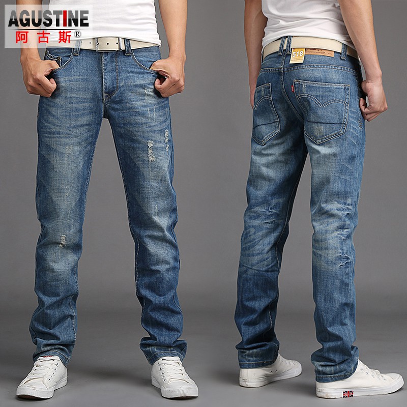 Men's jeans summer loose straight leg men's casual trousers men's ...