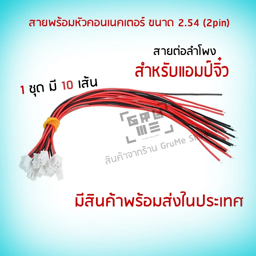สายพร้อมหัวคอนเนคเตอร์ 2.54 2 pin สายต่อลำโพง สำหรับแอมป์จิ๋ว ชุด 10 เส้น สายดำแดง พร้อมหัวต่อ 2.54